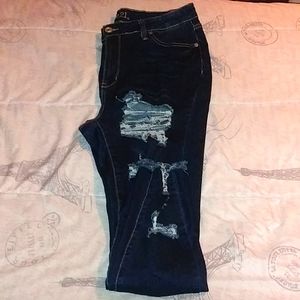 Ripped Raw Hem Denim Jeans